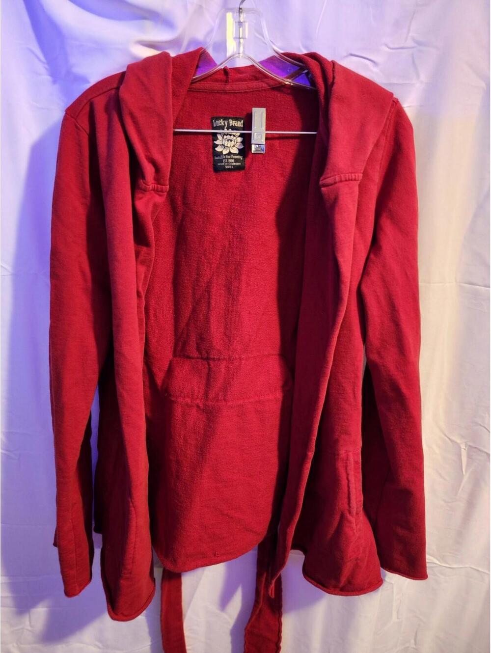 Vintage lucky brand red belted cardigan with pockets. Size Lg. In good condition
